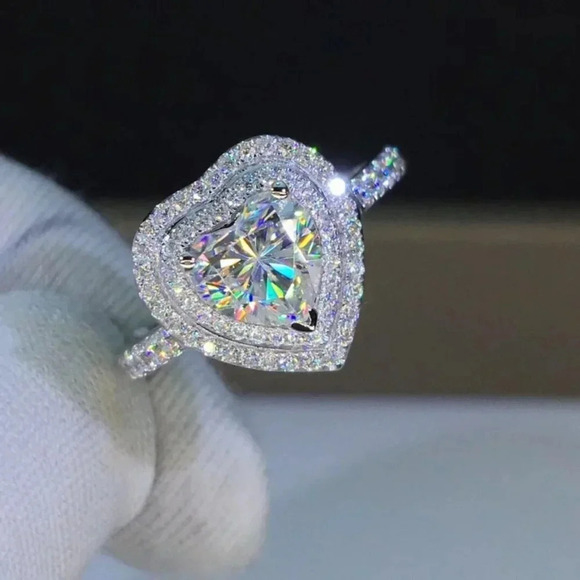 🎁Bling Heart CZ Gemstone Full Filled Thin Lovely Fashion Heart UNVN12151 - Picture 3 of 6